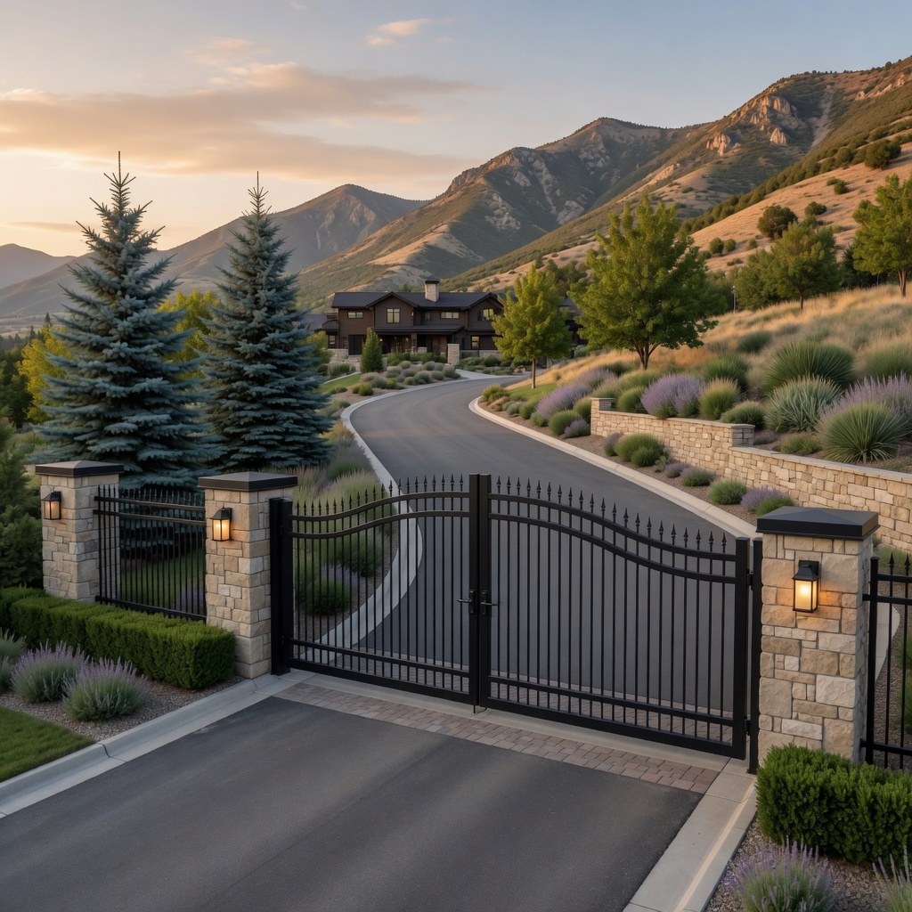 Premium residential driveway gate at a Utah property entrance