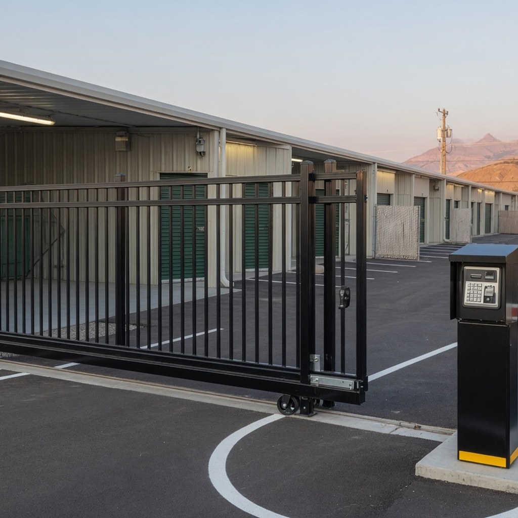 Automatic gate entrance for a storage facility